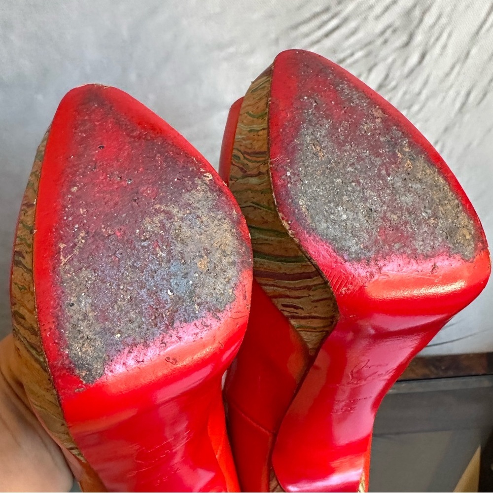 🌺CHRISTIAN LOUBOUTIN 👠 Banane 140 Patent Cork Trinidad Pumps size 35.5 - Picture 17 of 17